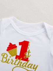 3pcs Baby Girls 1st Birthday Onesie & Mesh Skirt Set