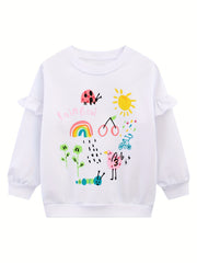 Hearts Pattern Toddler Girls Sweatshirt Crewneck Pullover For 2-8 Years