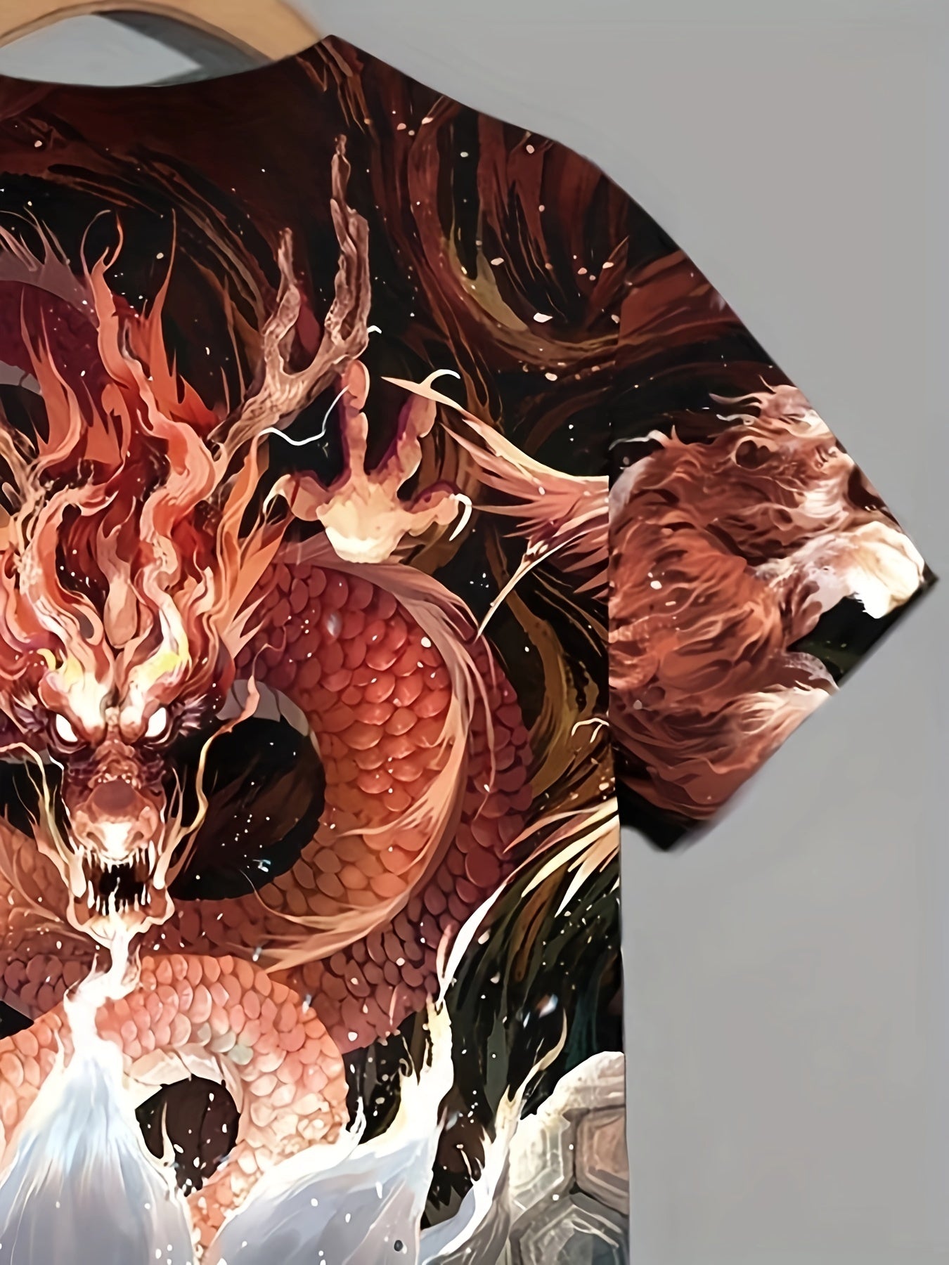 Dragon Pattern 3D Print Tee Men's Street Style Round Neck Shirt