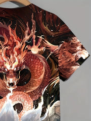 Dragon Pattern 3D Print Tee Men's Street Style Round Neck Shirt
