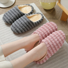 Women's Plush Striped House Slippers Anti-slip Soft Sole