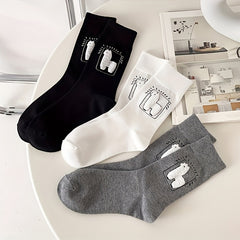 3 Pairs Cartoon Alpaca Print Socks Women's Stockings & Hosiery