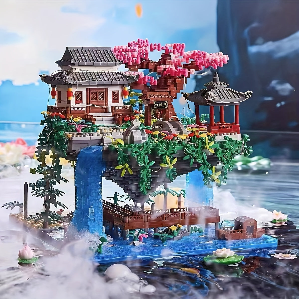 1920pcs Peach Blossom Pool Landscape Building Blocks Set