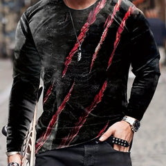 Men's 3D Scratch Graphic Long Sleeve T shirt Casual Breathable Pullover Top