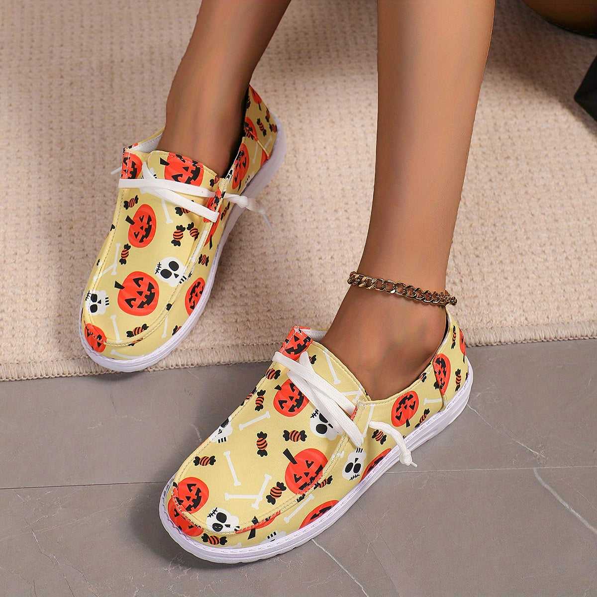 Scary Pumpkin Pattern Slip On Sneakers Lightweight Comfortable Boat Shoes
