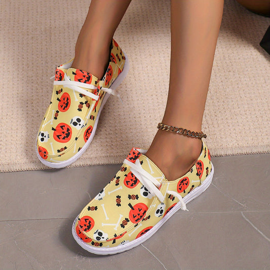Scary Pumpkin Pattern Slip On Sneakers Lightweight Comfortable Boat Shoes