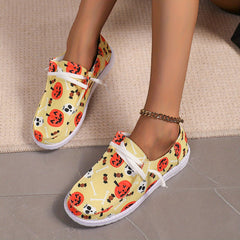 Scary Pumpkin Pattern Slip On Sneakers Lightweight Comfortable Boat Shoes