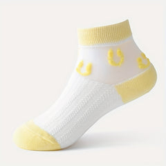 5pairs Baby Boys Kids Mesh Breathable Short Socks Cartoon Smile Face Pattern