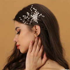 Faux Pearl Flower Head Piece Rhinestone Hairpin Wedding Hair Accessories