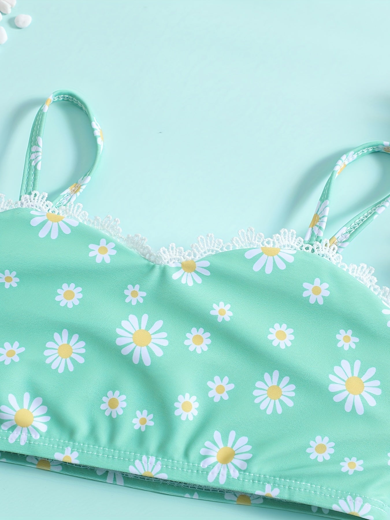 Girls Daisy Cami Top & Lace Trim Shorts Bikini Set