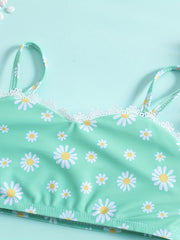 Girls Daisy Cami Top & Lace Trim Shorts Bikini Set
