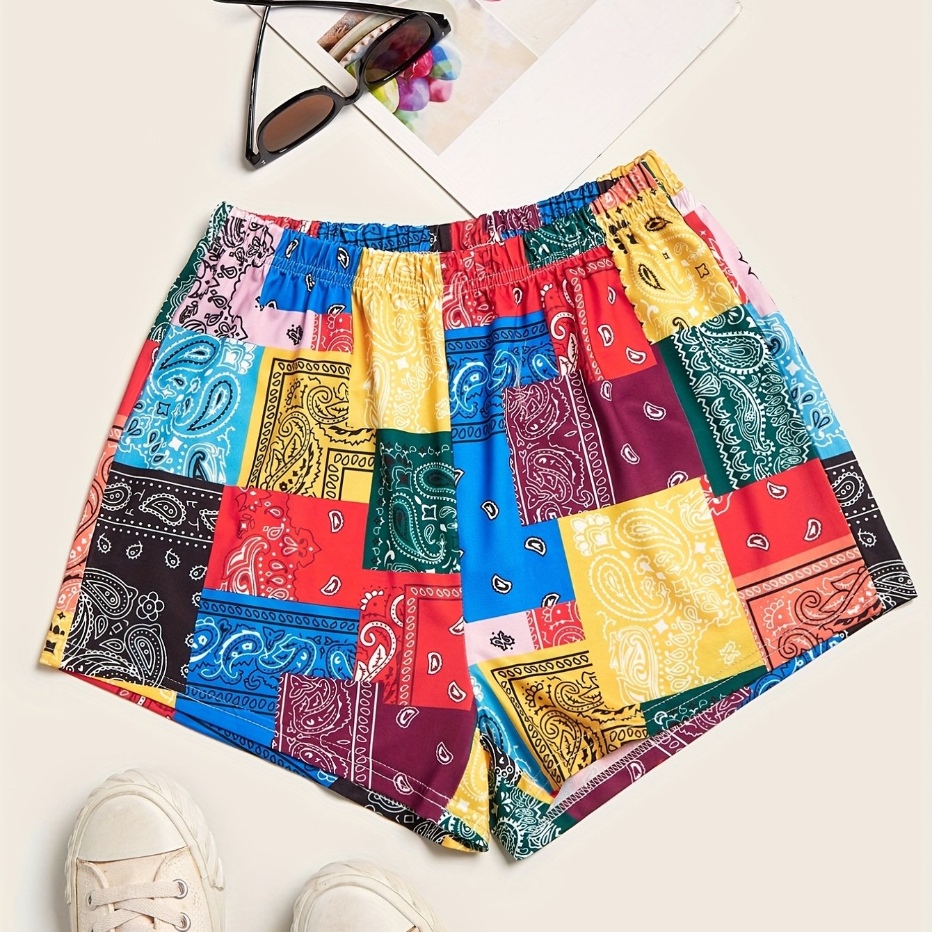 Paisley Patchwork Print Shorts for Women