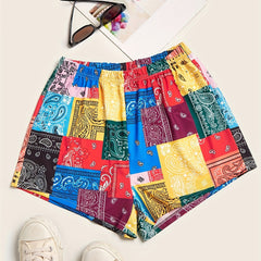 Paisley Patchwork Print Shorts for Women