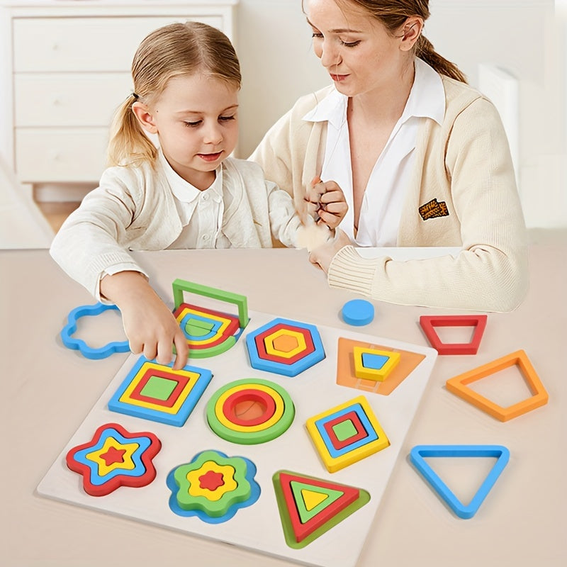 Wooden Shape Matching Board Puzzle Game Educational Learning Toy