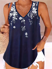 Floral Print Tank Top V Neck Sleeveless Summer Top