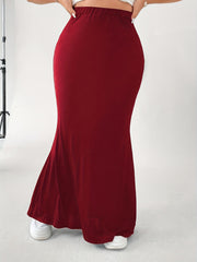 Solid Mermaid Maxi Skirt Elastic High Rise Stretch