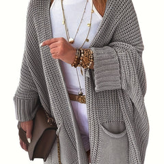 Solid Bat Sleeve Open Front Cardigan With Pockets