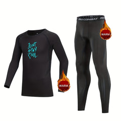 Kids Compression Fleece Sets Crew Neck Pullover Elastic Waist