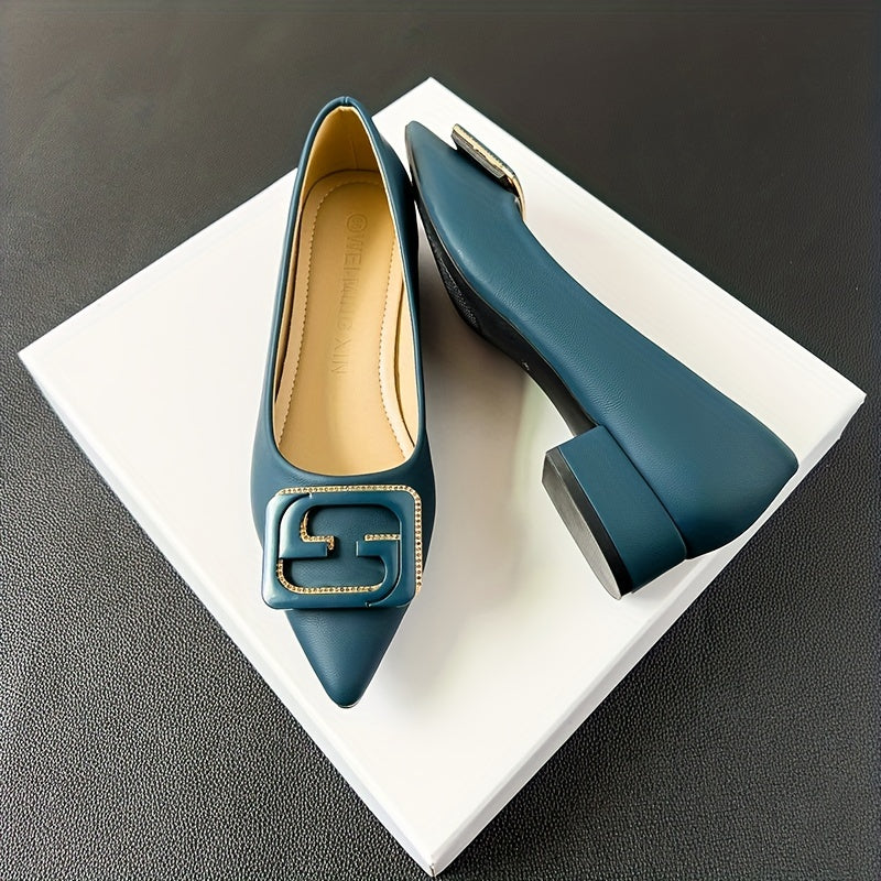 Women's Point Toe Slip On Soft Sole Lightweight Chunky Heel Shoes