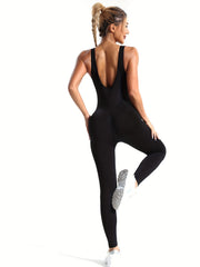Solid Sexy Seamless Yoga One Piece Backless Jumpsuit