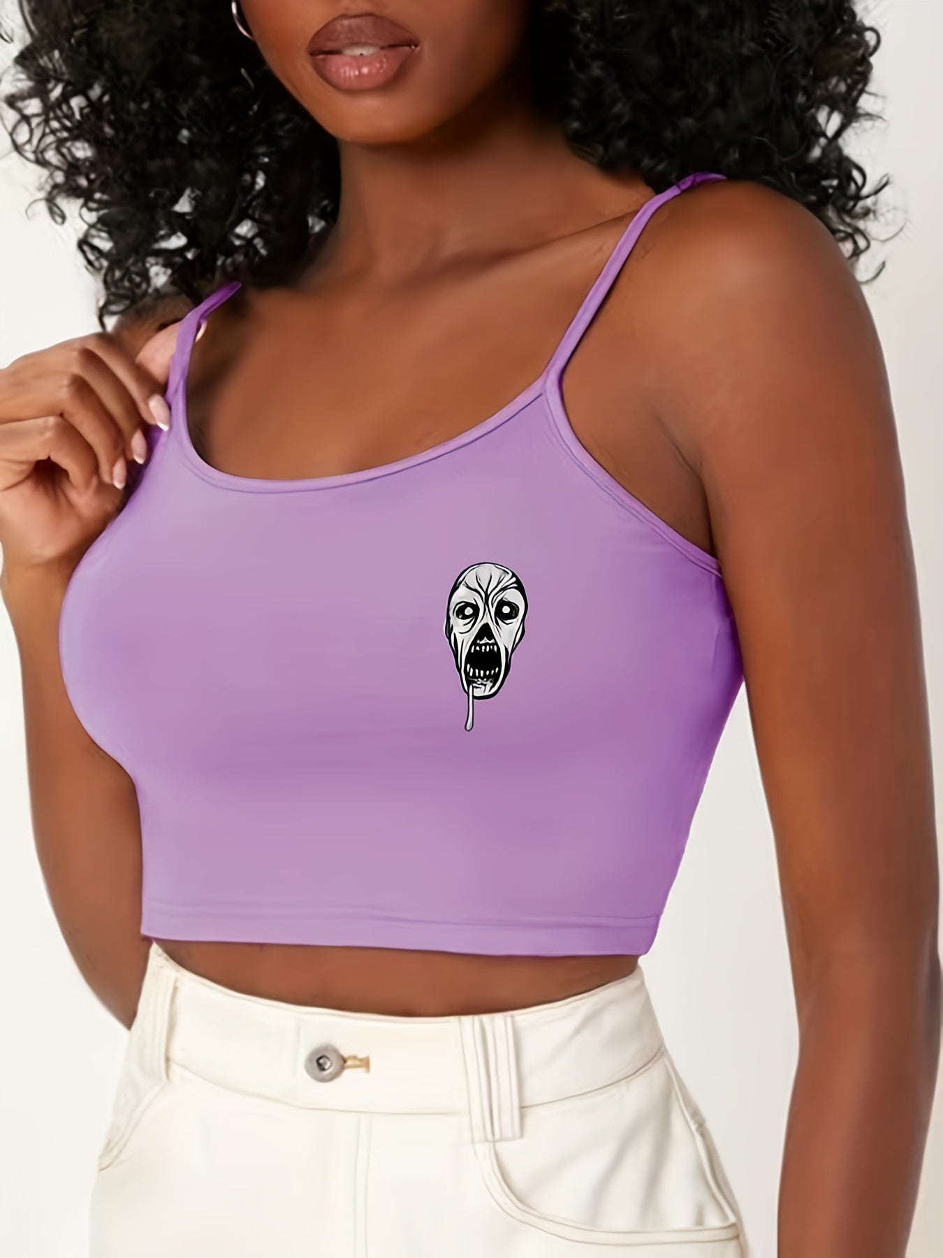Gothic Skull Print Cami Sleep Tops Sleeveless Halloween Top