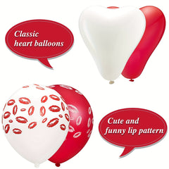 48pcs Anniversary Party Balloons - Lip and Heart Shapes with Red Lip Kiss Print
