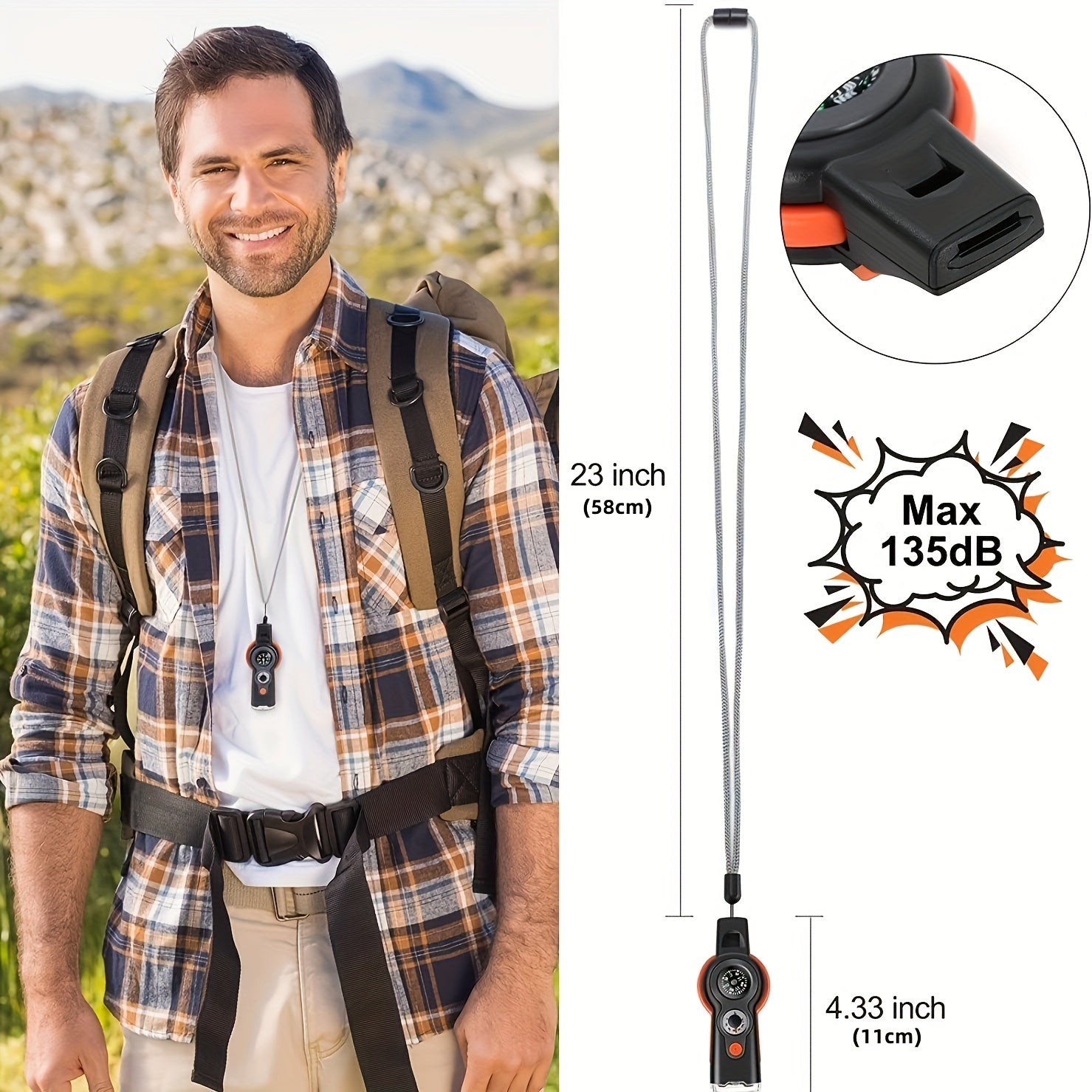 7 in 1 Outdoor Emergency Survival Whistle With Lanyard