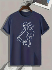 Skateboarder Pattern Print Men's Comfy Sports T-shirt