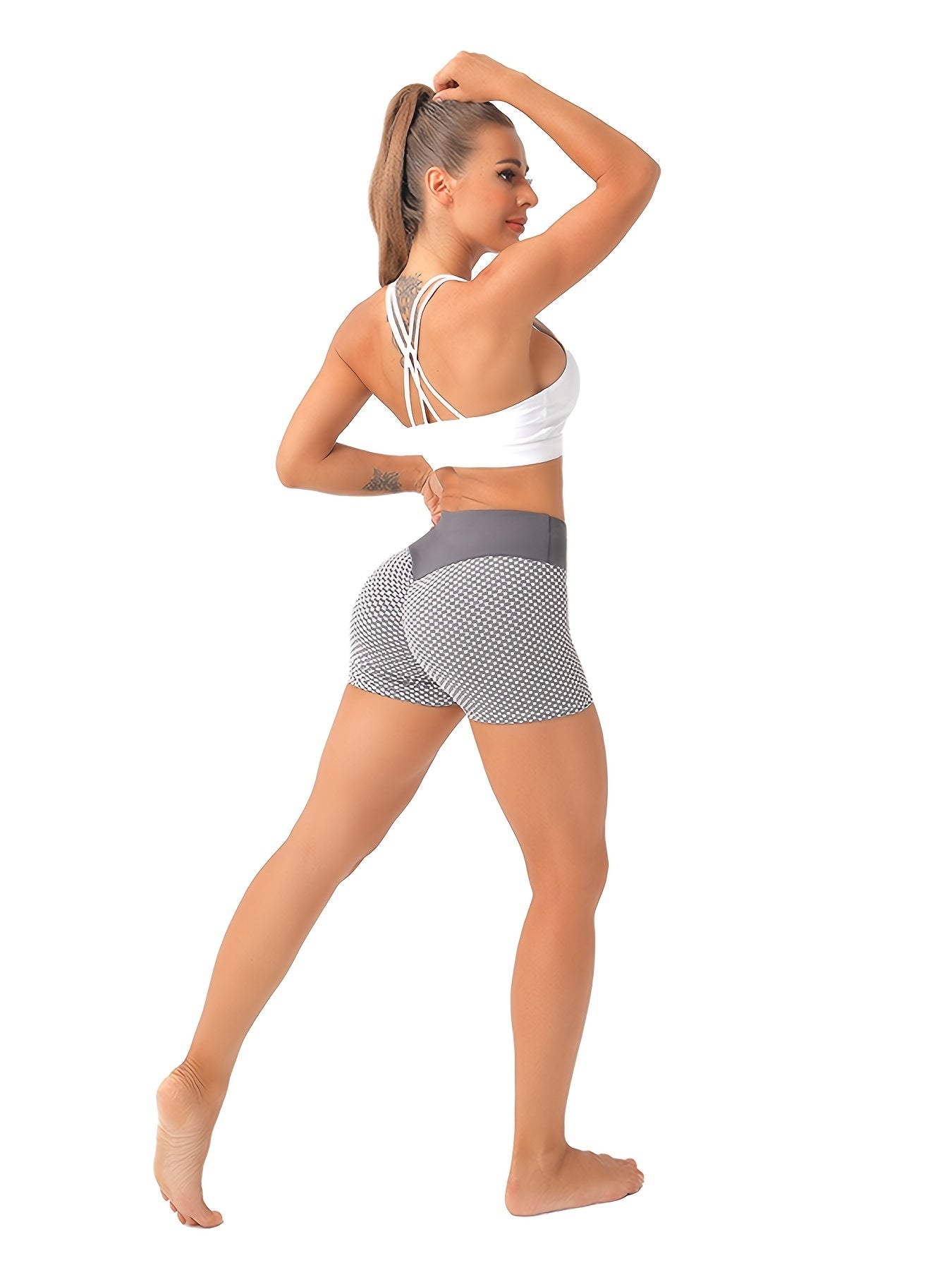 High Waist Honeycomb Yoga Shorts Quick Drying Butt Lifting Slimming Gym