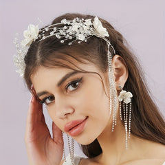 Crystal Bridal Jewelry Headband Rhinestone Flower Hairband Set