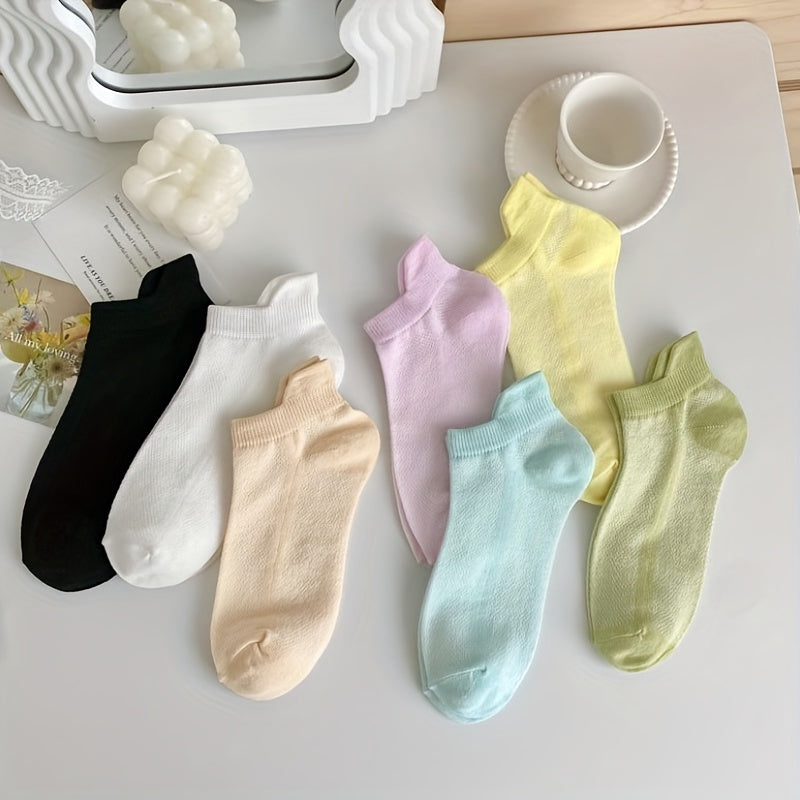 7 Pairs Soft Low Cut Women's Socks Lightweight Solid Stockings Hosiery