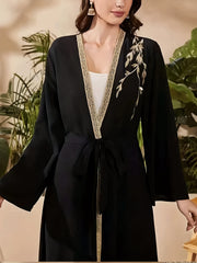 Embroidered Long Sleeve Abaya Dress