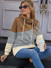 Camo Print Block Hoodies with Drawstring