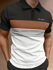 Men's Vintage Striped Lapel Short Sleeve Shirt