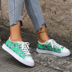 Halloween Skull Print Round Toe Flat Skate Shoes