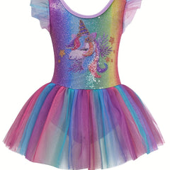 Dreamy Sequin Unicorn Ballet Leotard 95 Cotton Comfy Tutu Dance Dress