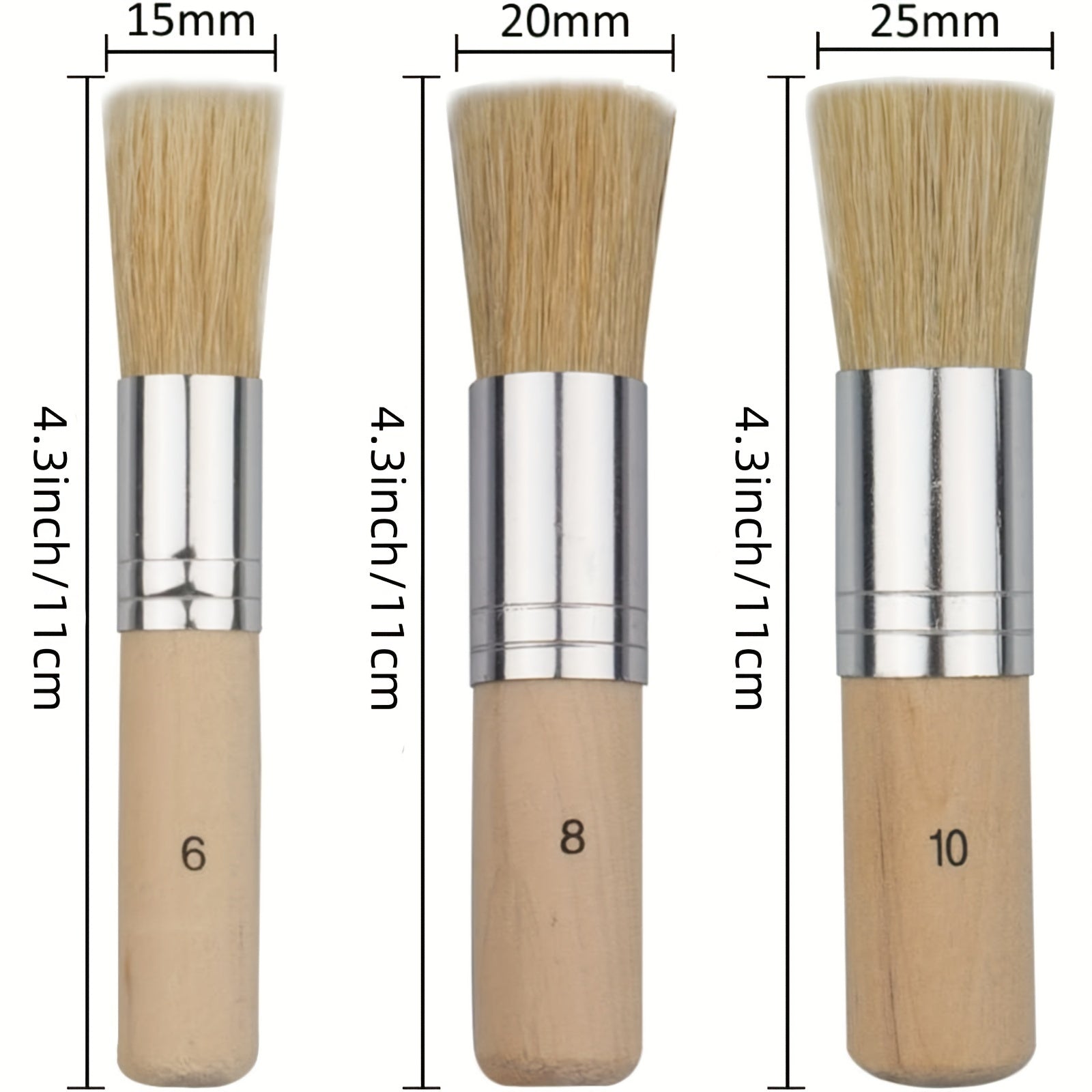 3pcs DIY Wooden Stencil Brush Natural Bristle Paint Acrylic Wood Watercolo