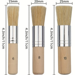 3pcs DIY Wooden Stencil Brush Natural Bristle Paint Acrylic Wood Watercolo