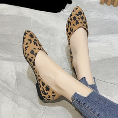Leopard Print Ballet Flats Pointed Toe Soft Sole Micro Suede Shoes