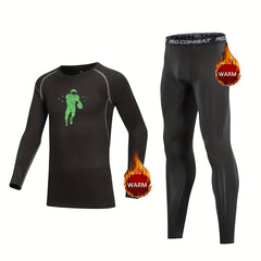 Kids Compression Fleece Sets Rugby Pattern Pullover & Matching Pants