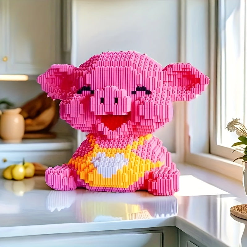 4500pcs Sitting Pig Building Blocks Pink Particles DIY Hand Assembly Ages 1