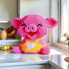 4500pcs Sitting Pig Building Blocks Pink Particles DIY Hand Assembly Ages 1