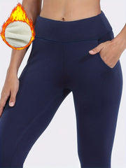 High Waist Fleece Sports Fitness Yoga Pants High Stretch Workout Fleece