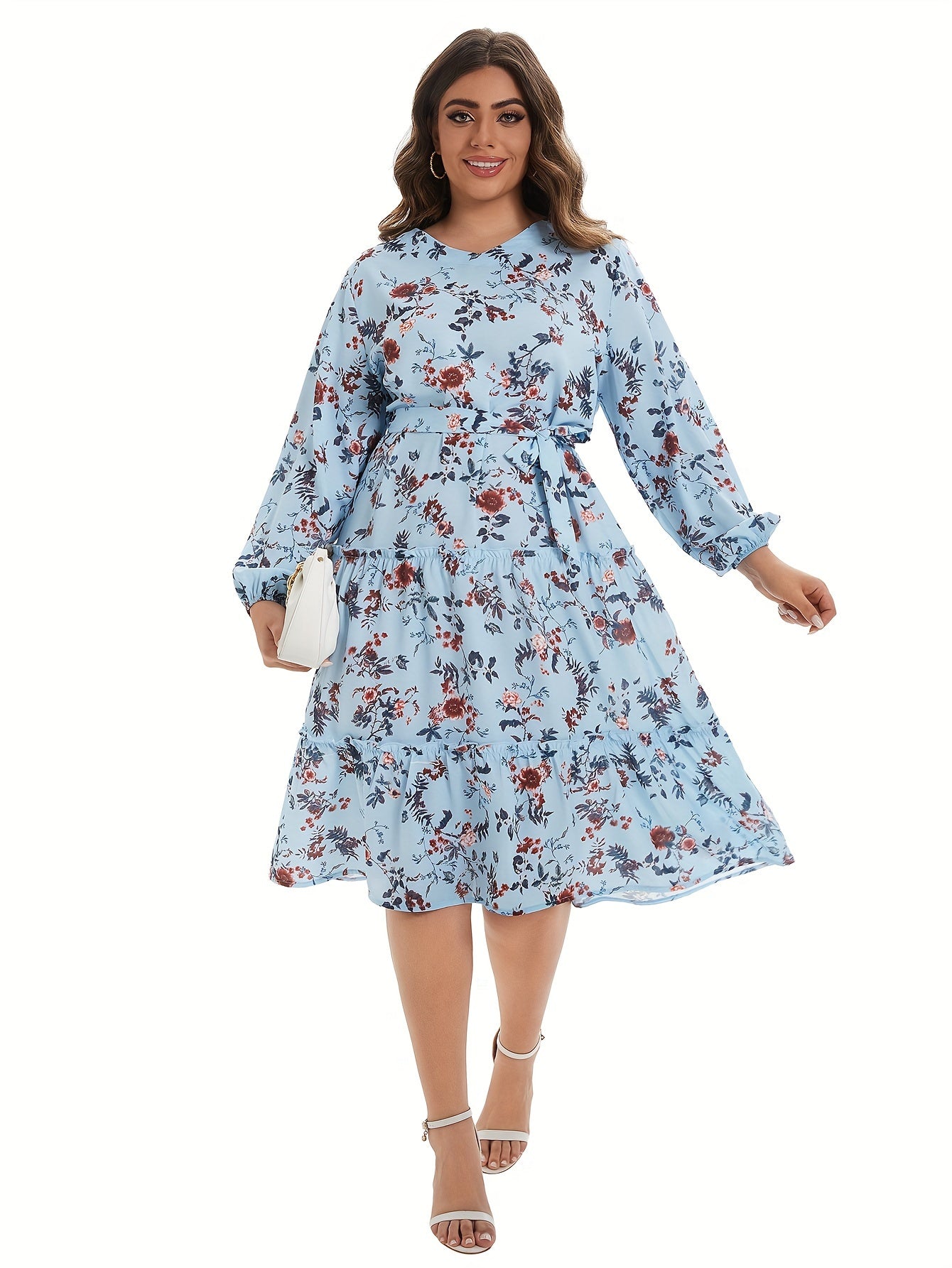 Women's Floral Lantern Sleeve Midi Dress