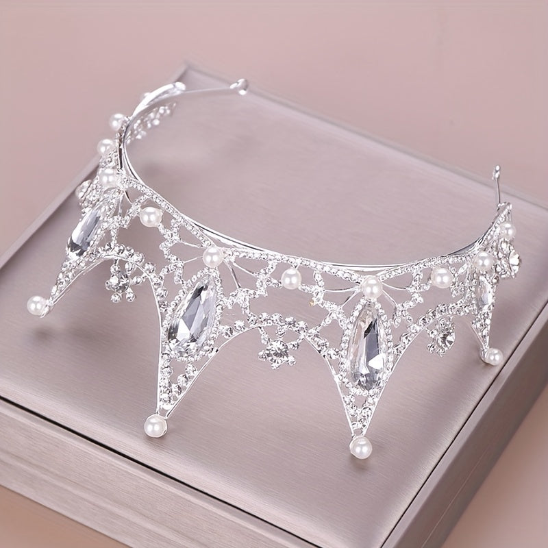 Baroque Style Bridal Tiara Headband with Faux Pearl Rhinestone Crown