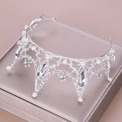 Baroque Style Bridal Tiara Headband with Faux Pearl Rhinestone Crown