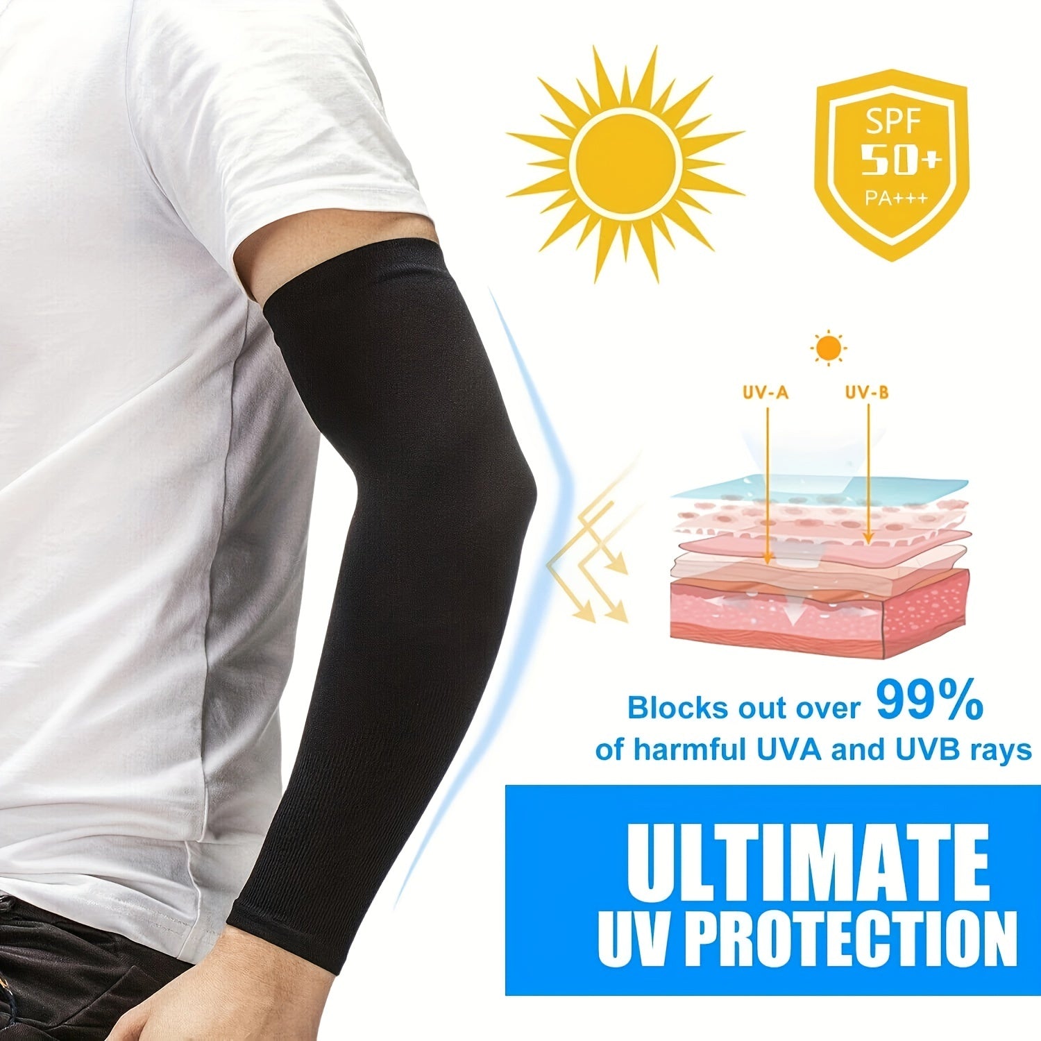 2 Pairs Cooling Arm Sleeves UV Sun Protection Golf Cycling Running Unisex