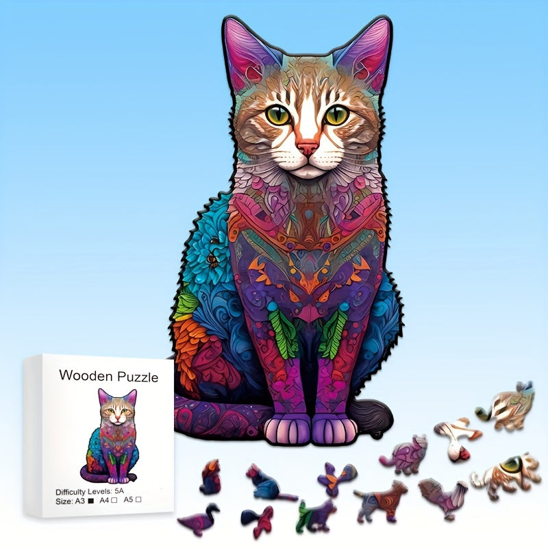 Yin Yang Wooden Jigsaw Puzzle - Cat Shaped Animal Toy