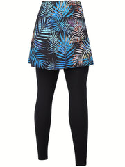 Colorblock Leaf Print Tennis Leggings