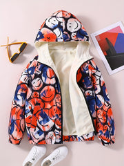 Boy's Happy Face Fleece Jacket Zip Hood Windproof Warm Top